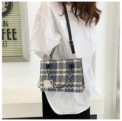 Canvas Women's Shoulder Bag Crossbody Small Square Plaid Handbag