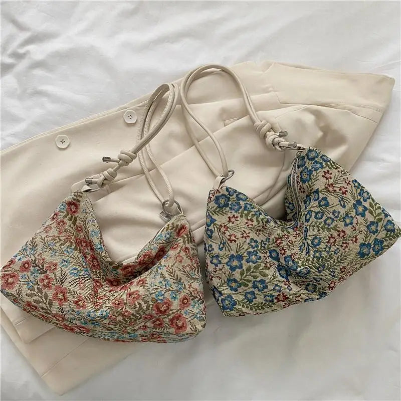 Canvas Floral Print Crossbody Bag Handbag