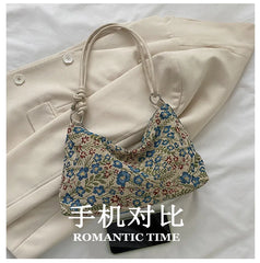 Canvas Floral Print Crossbody Bag Handbag