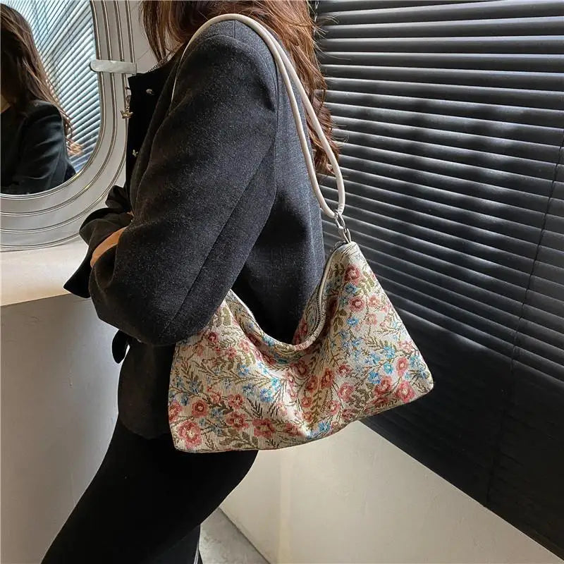 Canvas Floral Print Crossbody Bag Handbag