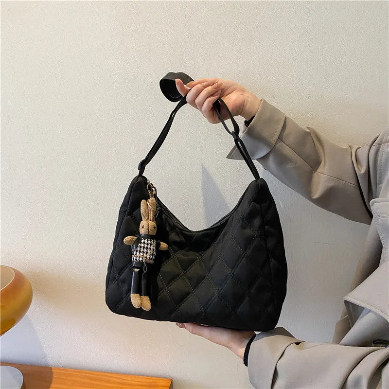 Canvas Women's Plaid Crossbody Bag Half Moon Handbag