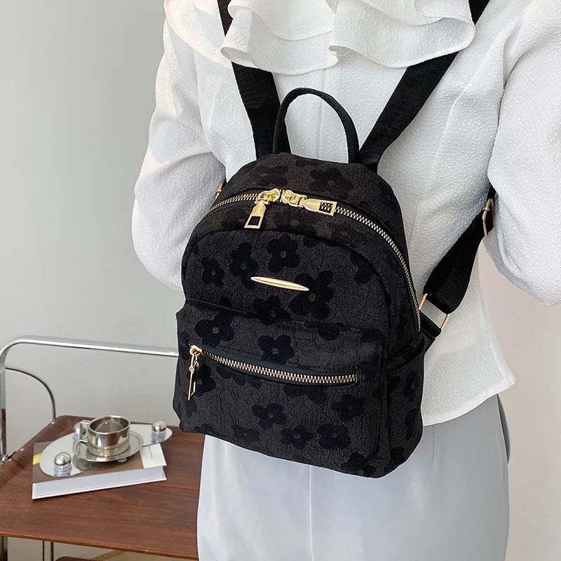 Canvas Women's Backpack Floral School Bag Travel Bag