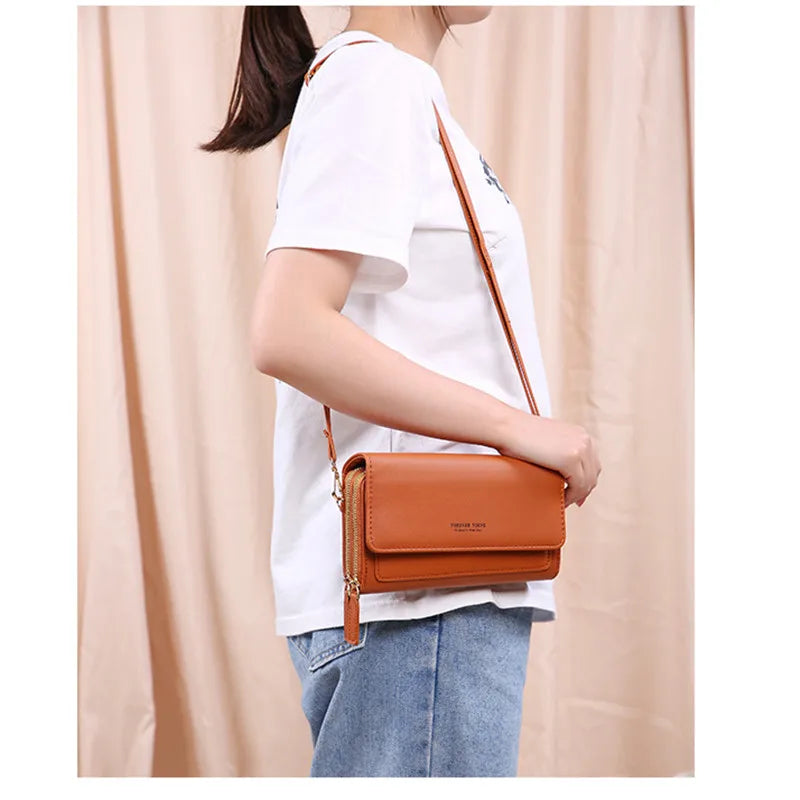 Small Shoulder Bag with Transparent Phone Pocket Mini PU Leather Purse