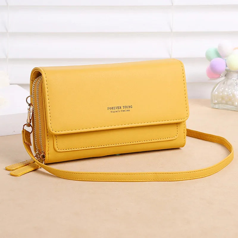 Small Shoulder Bag with Transparent Phone Pocket Mini PU Leather Purse