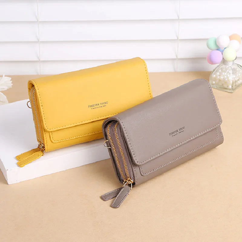 Small Shoulder Bag with Transparent Phone Pocket Mini PU Leather Purse