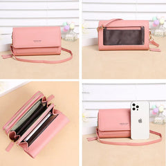 Small Shoulder Bag with Transparent Phone Pocket Mini PU Leather Purse