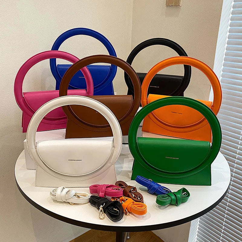 Circle Handle Handbag and Purses Women Shoulder Crossbody Bags