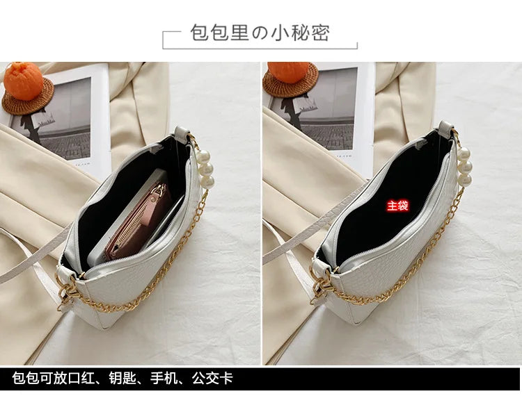 Crocodile Pattern Shoulder Bag Chain Crossbody Handbag