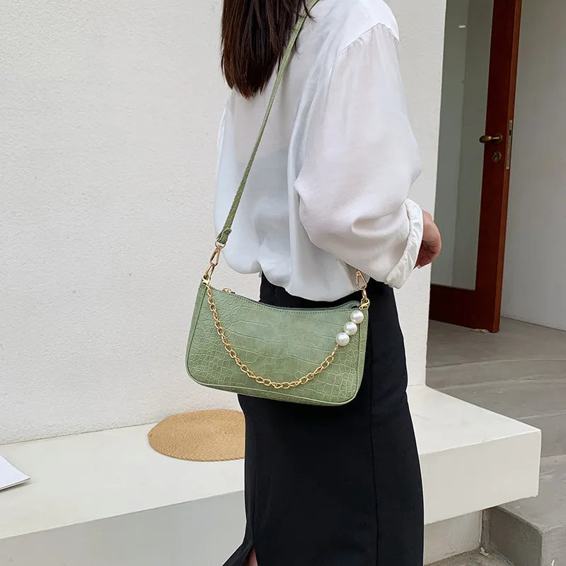 Crocodile Pattern Shoulder Bag Chain Crossbody Handbag