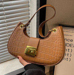 Crocodile Pattern Women's Shoulder Bag Lock Crossbody Bag
