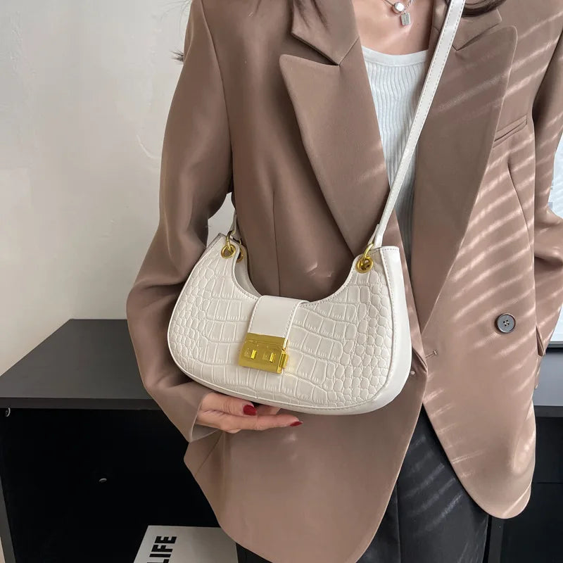 Crocodile Pattern Women's Shoulder Bag Lock Crossbody Bag