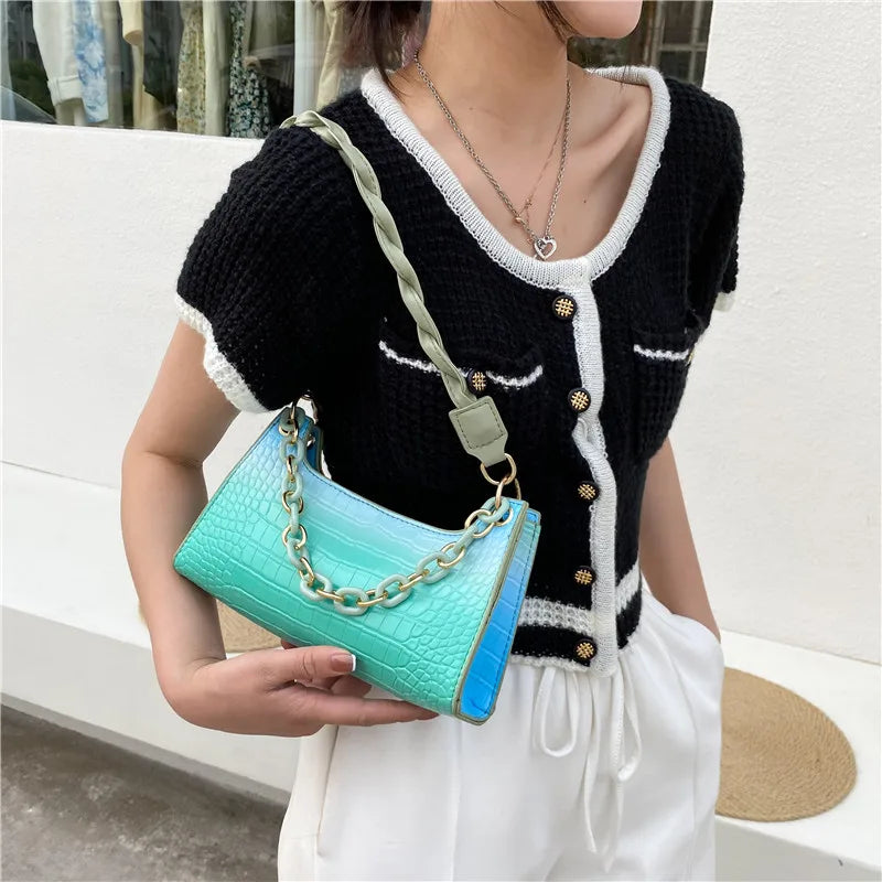 Crocodile Pattern Retro Handbag Small Crossbody Bag