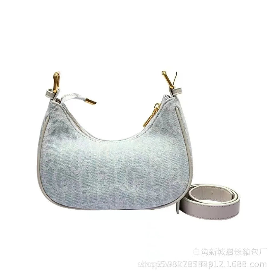 Denim Half Moon Crossbody Bag Shoulder Handbag