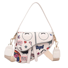 Graffiti Crossbody Bag for Women Wide Shoulder Strap Tote Bag