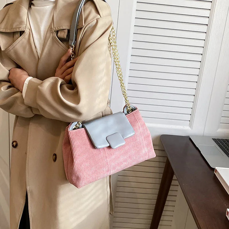 Women's Flannel Shoulder Bag Chain Crossbody Handbag