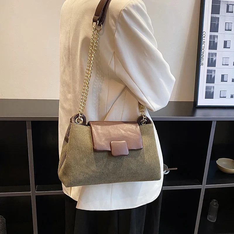 Women's Flannel Shoulder Bag Chain Crossbody Handbag