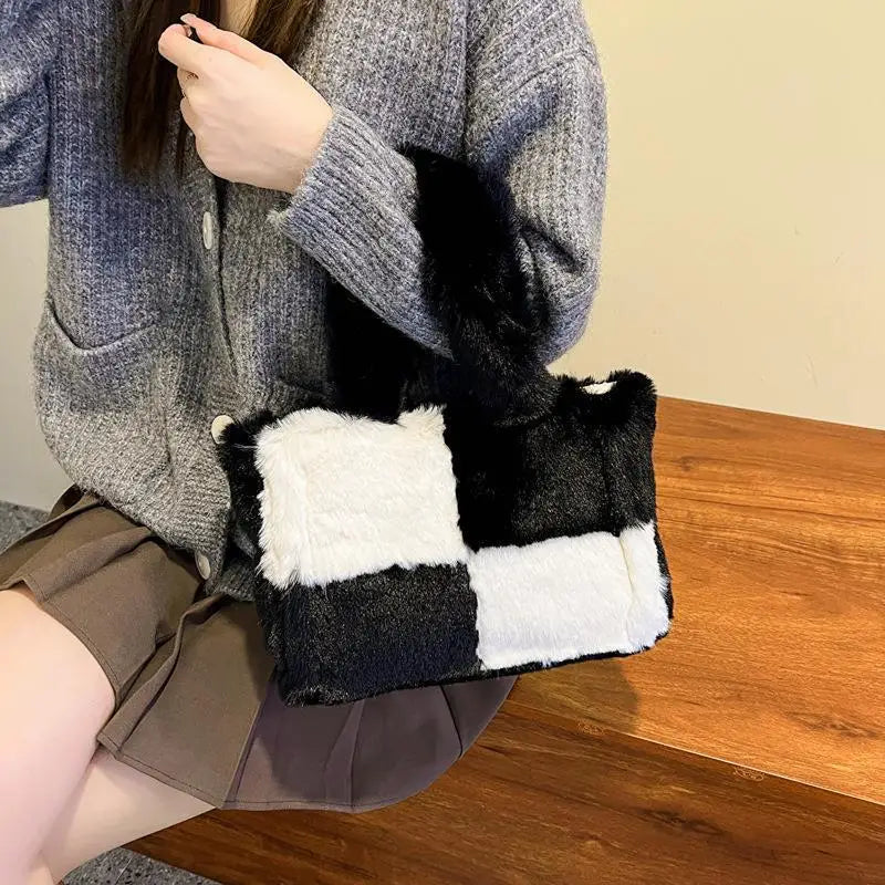 Fur Women's Shoulder Bag Contrast Crossbody Handbag