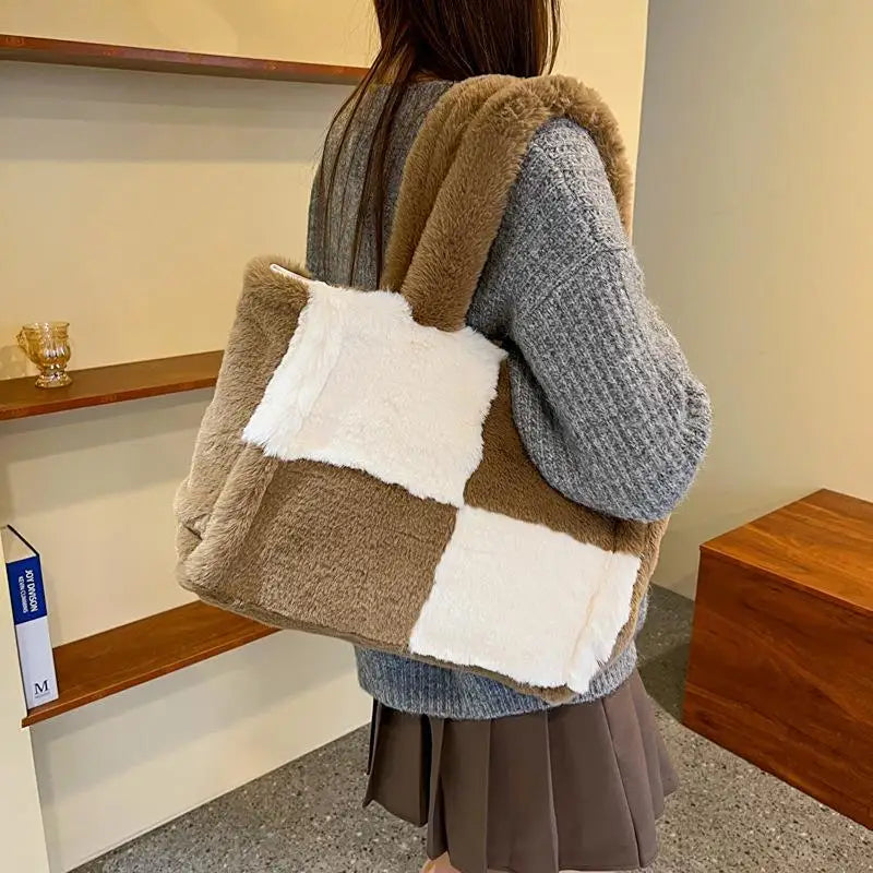 Fur Women's Shoulder Bag Contrast Crossbody Handbag