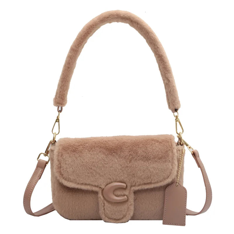Fur Women's Crossbody Bag with Lock Flap