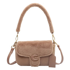 Fur Women's Crossbody Bag with Lock Flap