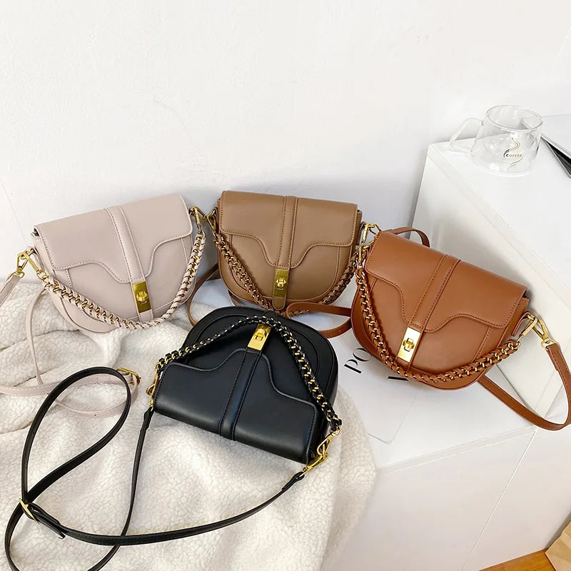 Vintage Leather Shoulder Bags for Girls Chains Cross Body Bag