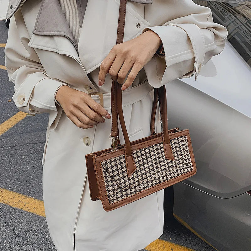 Houndstooth Women's Shoulder Bag Small Square Crossbody Bag