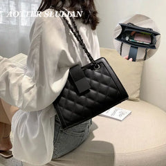 Women's Leather Travel Handbag with Chain Shoulder Strap