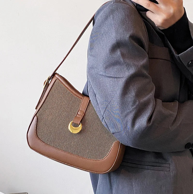 Half Moon Crossbody Bag Lock Shoulder Handbag