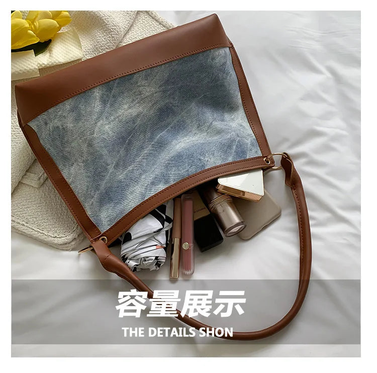 PU & Denim Women's Shoulder Bag Large Handbag