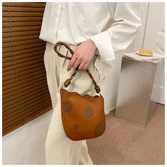 PU Leather Women's Shoulder Bag Contrast Crossbody Bag Bucket Handbag