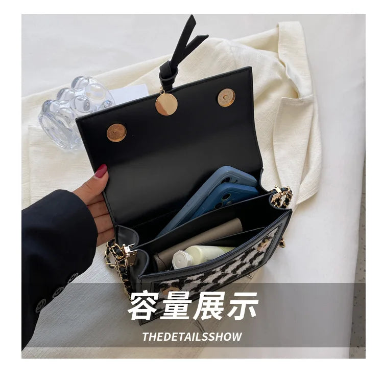 PU Leather Women's Chain Crossbody Bag Flap Handbag