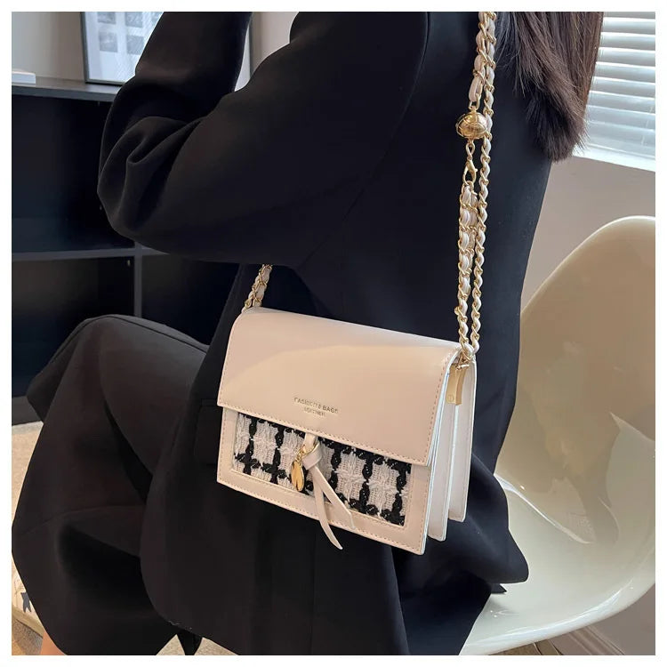PU Leather Women's Chain Crossbody Bag Flap Handbag
