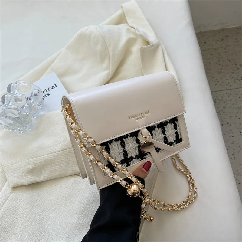 PU Leather Women's Chain Crossbody Bag Flap Handbag