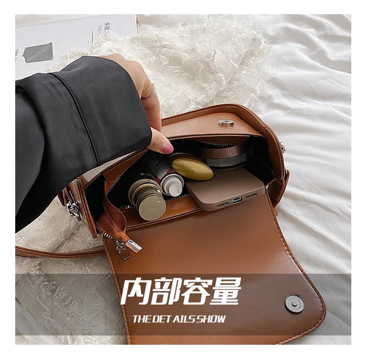 PU Leather Lock Crossbody Bag Flap Handbag
