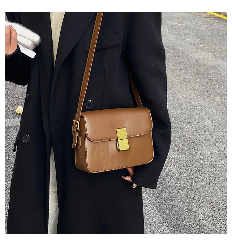 Women's Lock Crossbody Bag PU Leather Shoulder Handbag
