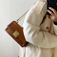 PU Leather Shoulder Bag Lock Crossbody Handbag