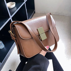 Women's Lock Crossbody Bag PU Leather Shoulder Handbag