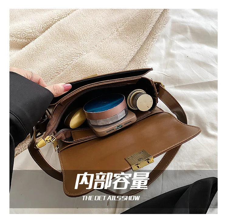 Women's Lock Crossbody Bag PU Leather Shoulder Handbag