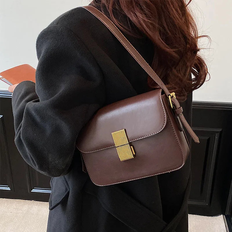 Women's Lock Crossbody Bag PU Leather Shoulder Handbag