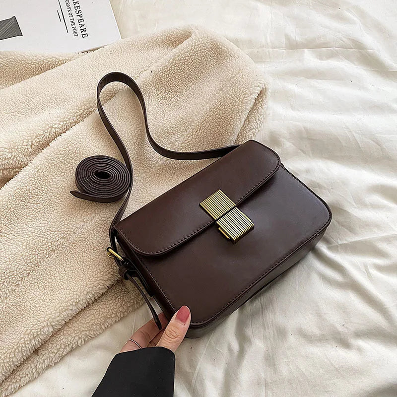 Women's Lock Crossbody Bag PU Leather Shoulder Handbag