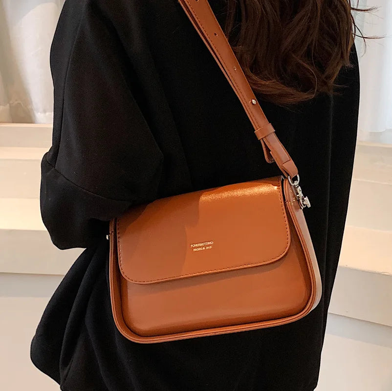 PU Leather Lock Crossbody Bag Flap Handbag
