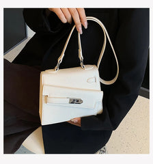 Leather Shoulder Bag Lock Crossbody Flap Handbag