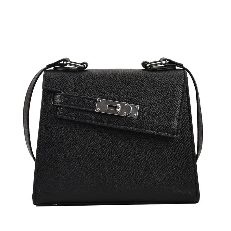 Leather Shoulder Bag Lock Crossbody Flap Handbag