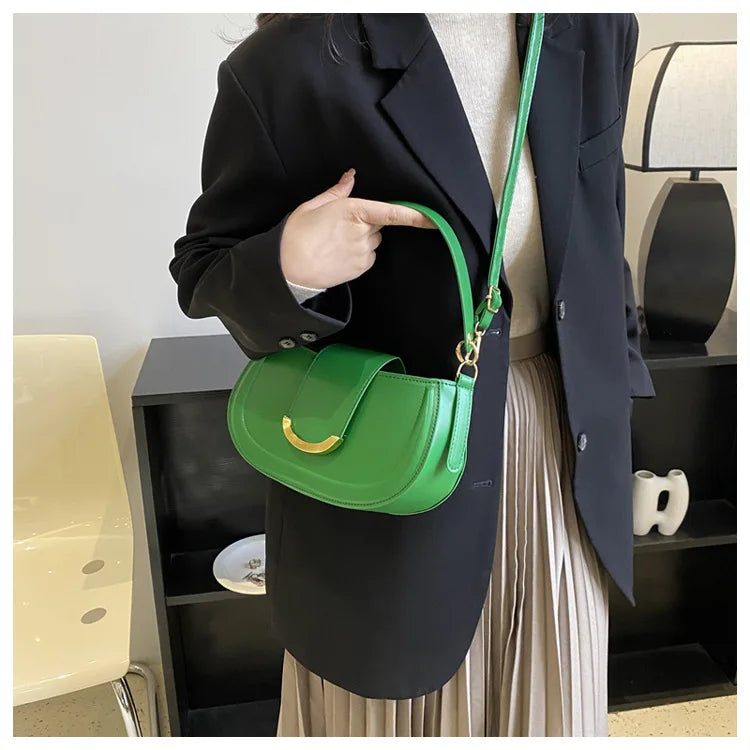 PU Leather Women's Shoulder Bag Lock Crossbody Bag Saddle Handbag