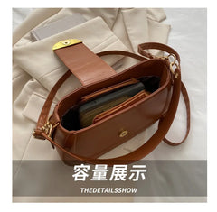 PU Leather Women's Shoulder Bag Lock Crossbody Bag Saddle Handbag