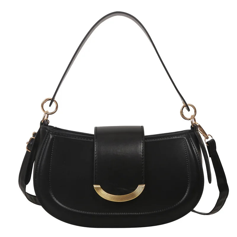PU Leather Women's Shoulder Bag Lock Crossbody Bag Saddle Handbag
