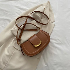 PU Leather Women's Shoulder Bag Lock Crossbody Bag Saddle Handbag