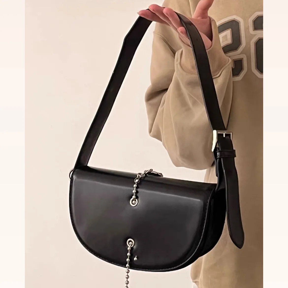 Tassel Crossbody Bag PU Leather Saddle Handbag