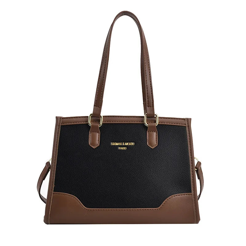 PU Leather Women's Shoulder Bag Retro Contrast Crossbody Bag