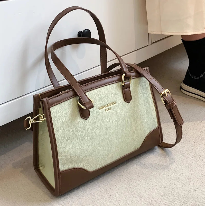 PU Leather Women's Shoulder Bag Retro Contrast Crossbody Bag